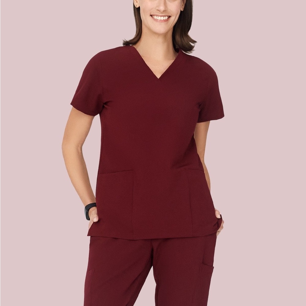 Elegant Burgundy V-Neck Short Sleeve Top